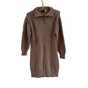 Frank and Oak 1/4 Zip Long Sleeve Sweater Dress in Tan Size XS